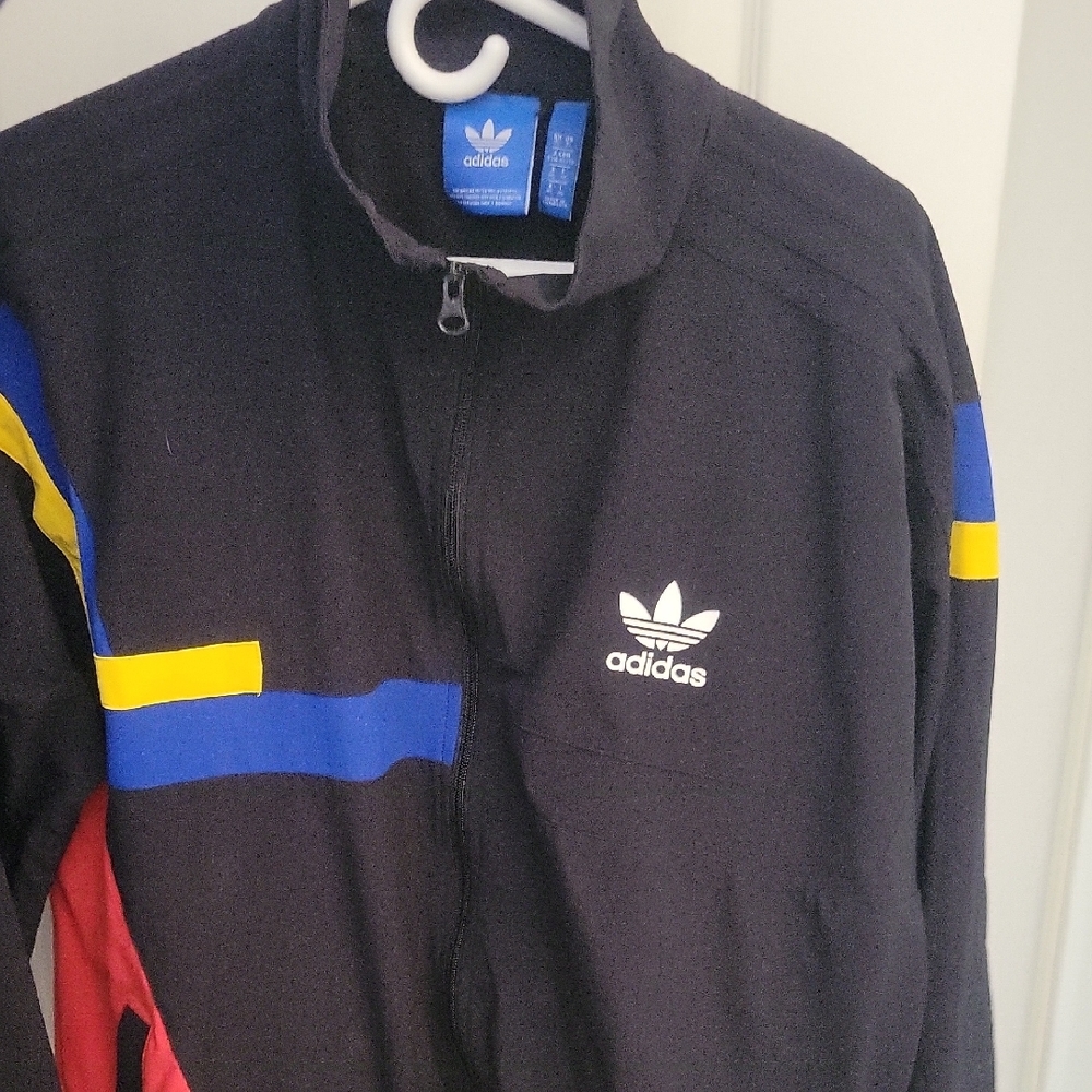 Adidas Black Track Jacket with Colorful Stripes